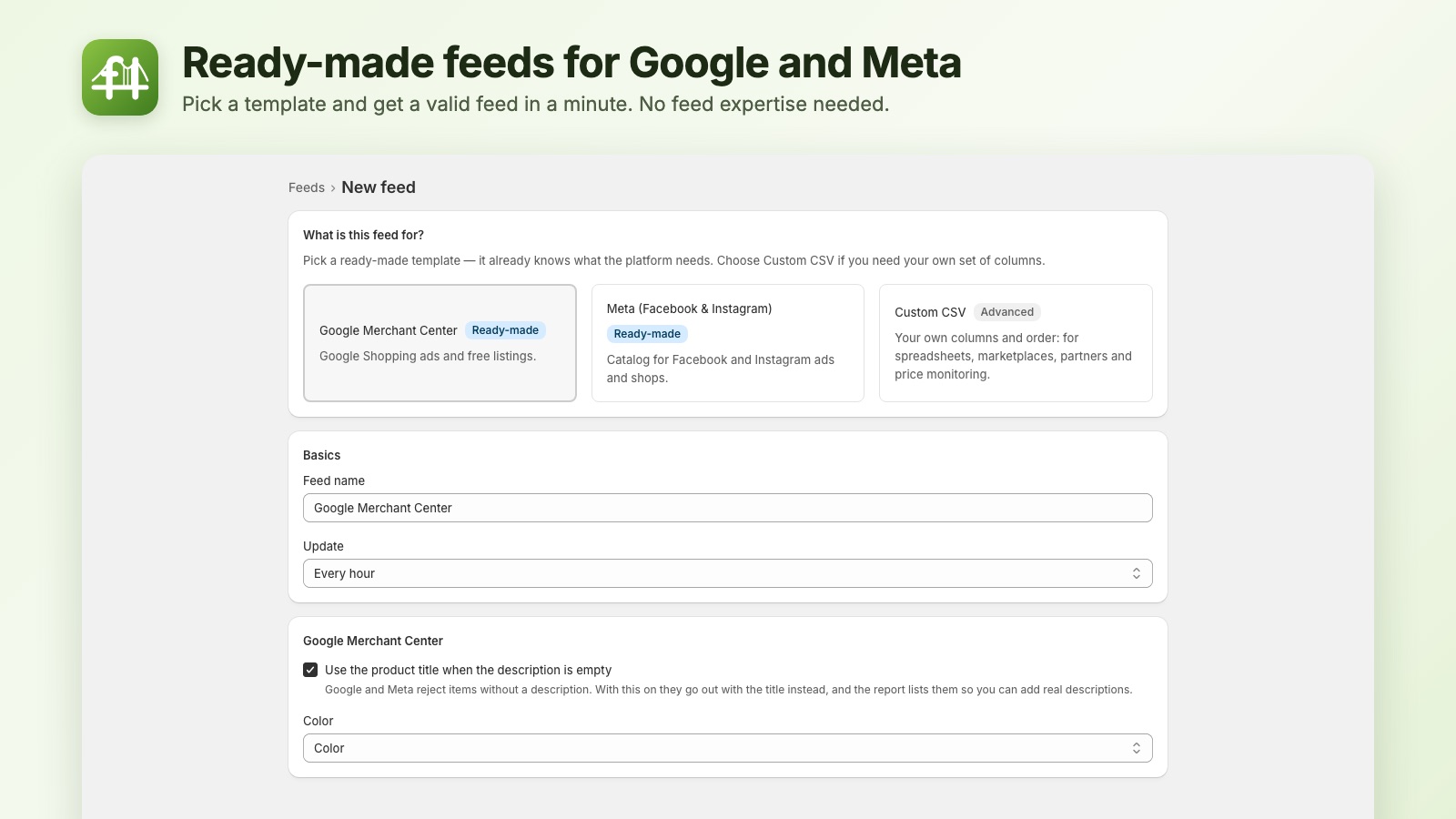 Templates for Google Merchant Center and Meta