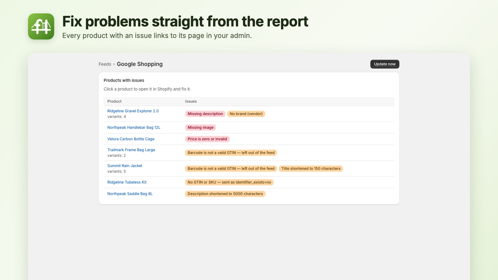 Issues with reasons and links to fix them