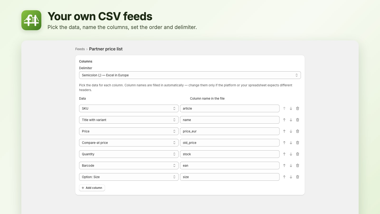 Custom CSV with your own columns