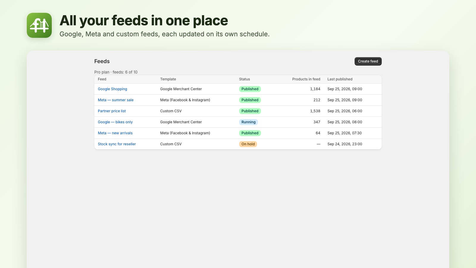 All feeds in one list