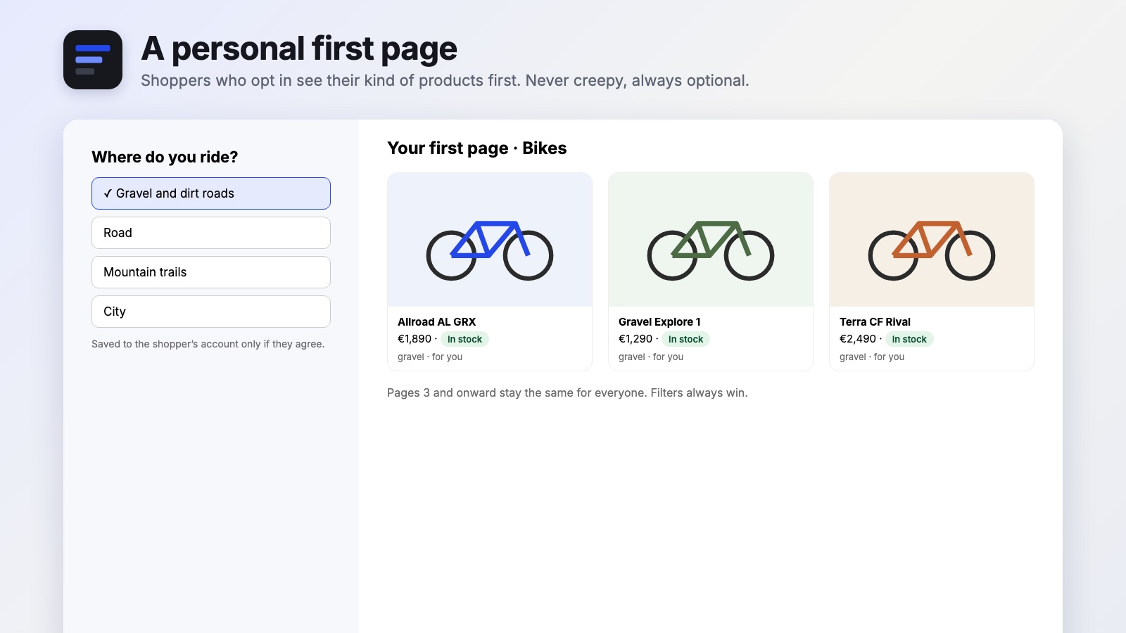 A personal first page for shoppers who opt in