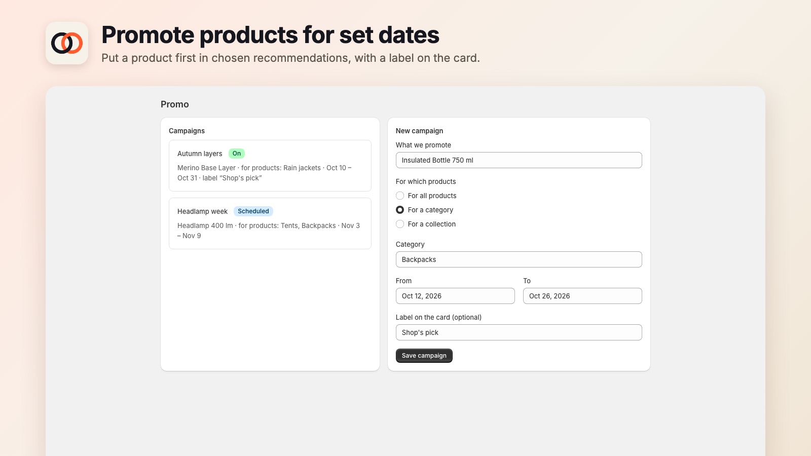 Promote products for set dates