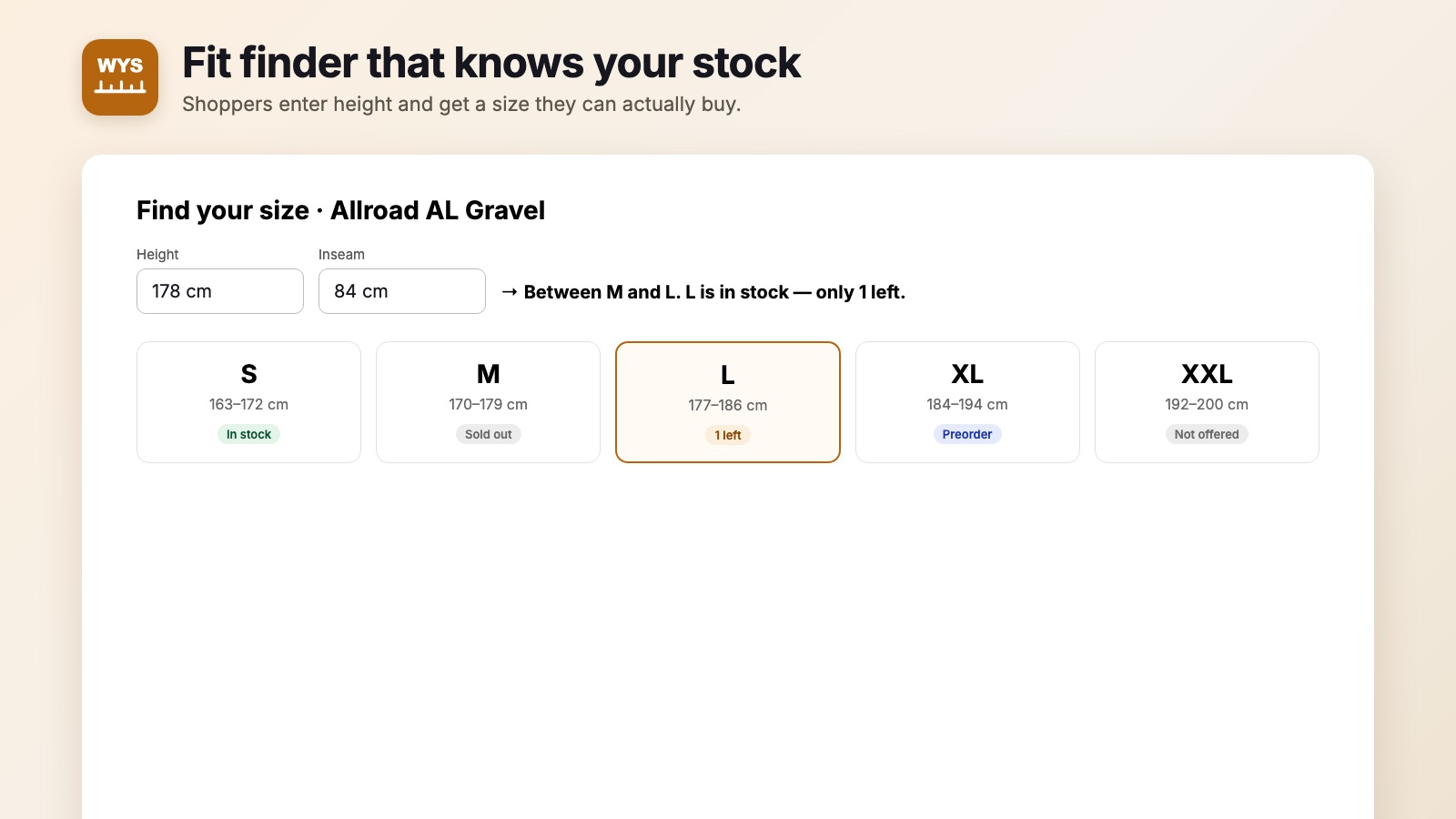 Fit finder that knows your stock